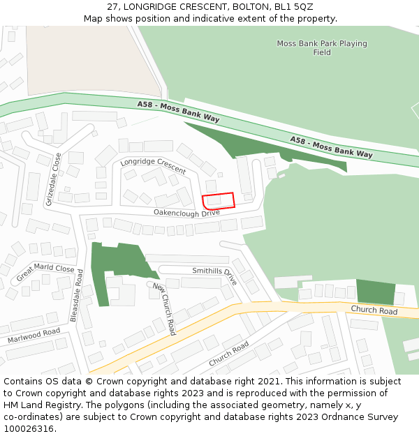 27, LONGRIDGE CRESCENT, BOLTON, BL1 5QZ: Location map and indicative extent of plot