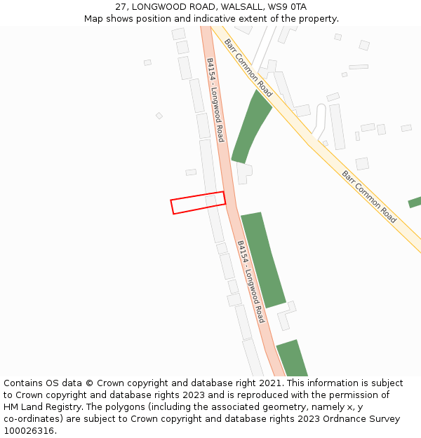 27, LONGWOOD ROAD, WALSALL, WS9 0TA: Location map and indicative extent of plot