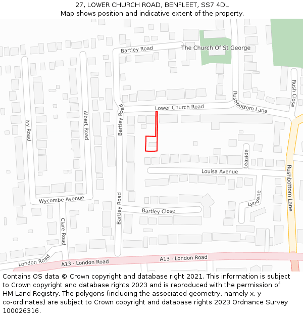 27, LOWER CHURCH ROAD, BENFLEET, SS7 4DL: Location map and indicative extent of plot