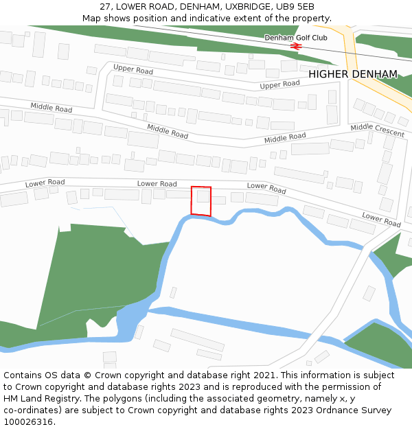 27, LOWER ROAD, DENHAM, UXBRIDGE, UB9 5EB: Location map and indicative extent of plot
