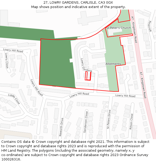 27, LOWRY GARDENS, CARLISLE, CA3 0GX: Location map and indicative extent of plot