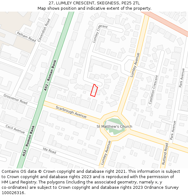 27, LUMLEY CRESCENT, SKEGNESS, PE25 2TL: Location map and indicative extent of plot