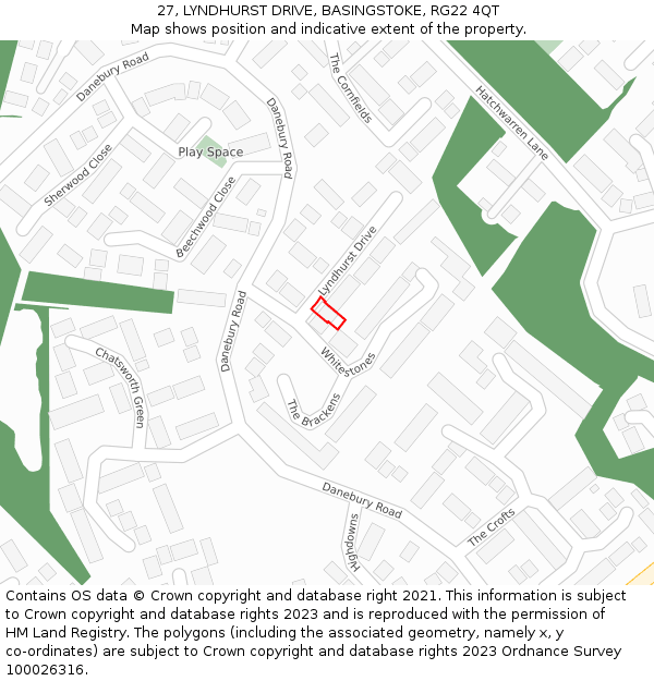 27, LYNDHURST DRIVE, BASINGSTOKE, RG22 4QT: Location map and indicative extent of plot