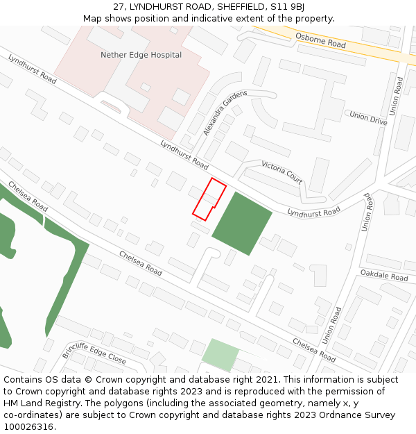 27, LYNDHURST ROAD, SHEFFIELD, S11 9BJ: Location map and indicative extent of plot