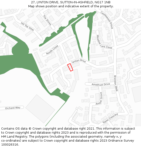 27, LYNTON DRIVE, SUTTON-IN-ASHFIELD, NG17 1NB: Location map and indicative extent of plot