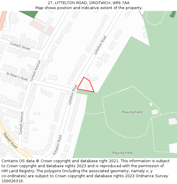 27, LYTTELTON ROAD, DROITWICH, WR9 7AA: Location map and indicative extent of plot