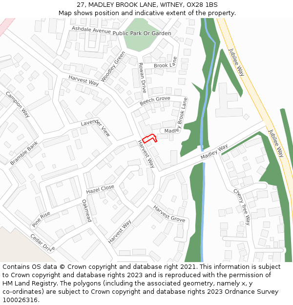 27, MADLEY BROOK LANE, WITNEY, OX28 1BS: Location map and indicative extent of plot