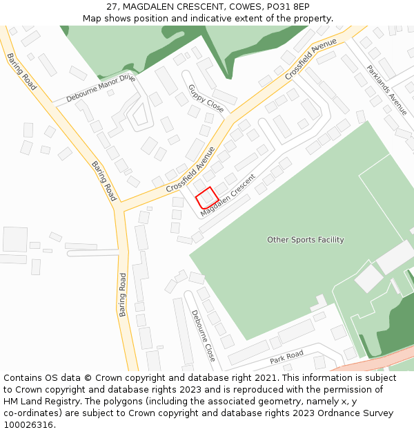 27, MAGDALEN CRESCENT, COWES, PO31 8EP: Location map and indicative extent of plot