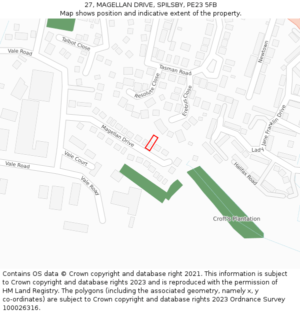 27, MAGELLAN DRIVE, SPILSBY, PE23 5FB: Location map and indicative extent of plot