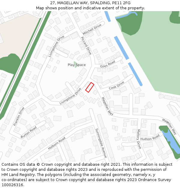 27, MAGELLAN WAY, SPALDING, PE11 2FG: Location map and indicative extent of plot