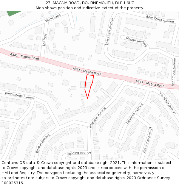 27, MAGNA ROAD, BOURNEMOUTH, BH11 9LZ: Location map and indicative extent of plot