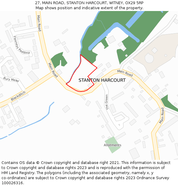 27, MAIN ROAD, STANTON HARCOURT, WITNEY, OX29 5RP: Location map and indicative extent of plot