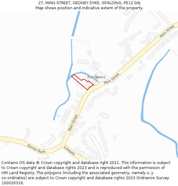 27, MAIN STREET, GEDNEY DYKE, SPALDING, PE12 0AJ: Location map and indicative extent of plot