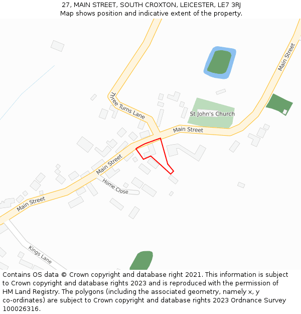 27, MAIN STREET, SOUTH CROXTON, LEICESTER, LE7 3RJ: Location map and indicative extent of plot