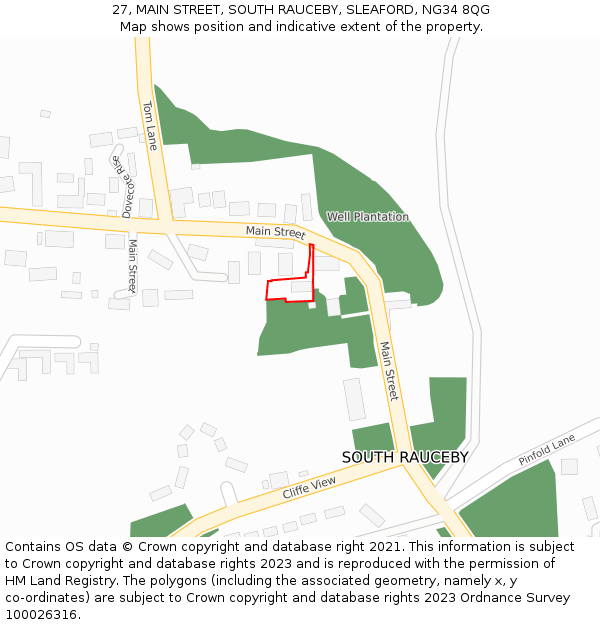 27, MAIN STREET, SOUTH RAUCEBY, SLEAFORD, NG34 8QG: Location map and indicative extent of plot