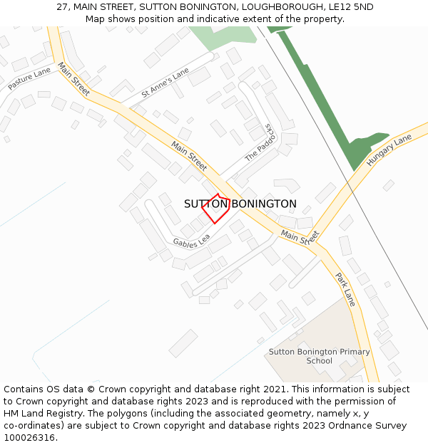 27, MAIN STREET, SUTTON BONINGTON, LOUGHBOROUGH, LE12 5ND: Location map and indicative extent of plot