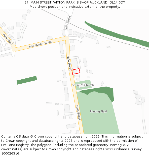 27, MAIN STREET, WITTON PARK, BISHOP AUCKLAND, DL14 0DY: Location map and indicative extent of plot