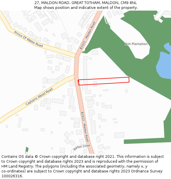 27, MALDON ROAD, GREAT TOTHAM, MALDON, CM9 8NL: Location map and indicative extent of plot