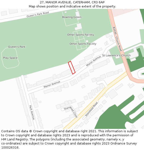 27, MANOR AVENUE, CATERHAM, CR3 6AP: Location map and indicative extent of plot