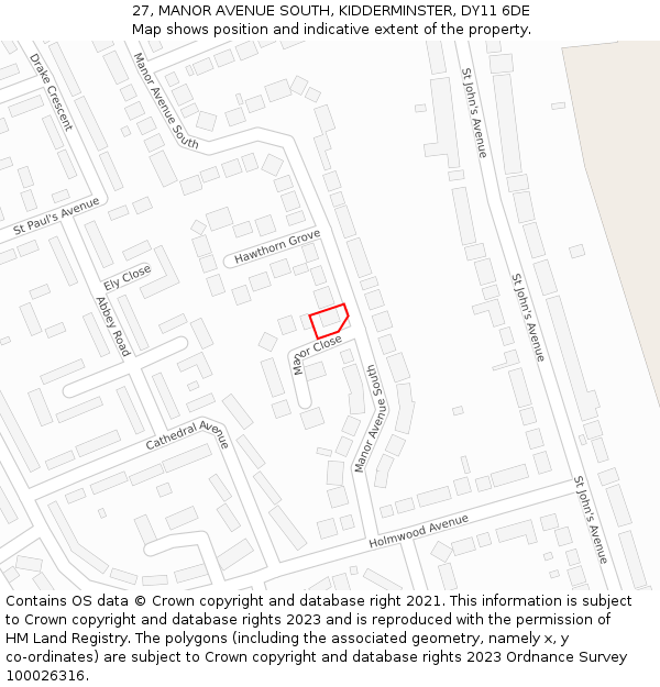 27, MANOR AVENUE SOUTH, KIDDERMINSTER, DY11 6DE: Location map and indicative extent of plot
