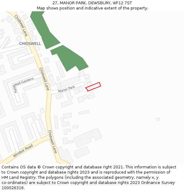 27, MANOR PARK, DEWSBURY, WF12 7ST: Location map and indicative extent of plot