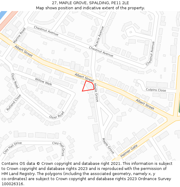 27, MAPLE GROVE, SPALDING, PE11 2LE: Location map and indicative extent of plot