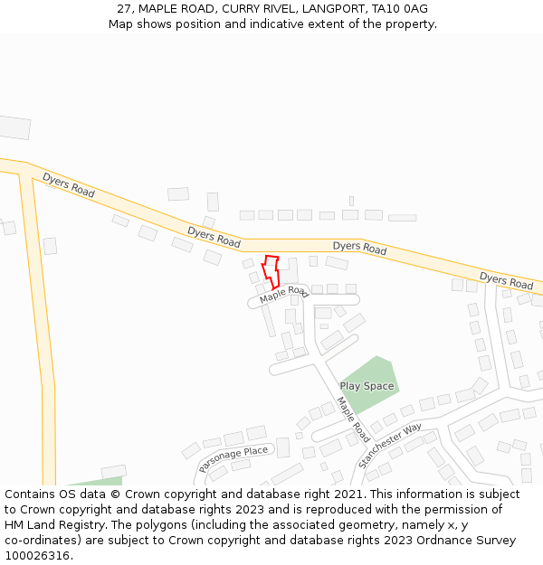 27, MAPLE ROAD, CURRY RIVEL, LANGPORT, TA10 0AG: Location map and indicative extent of plot