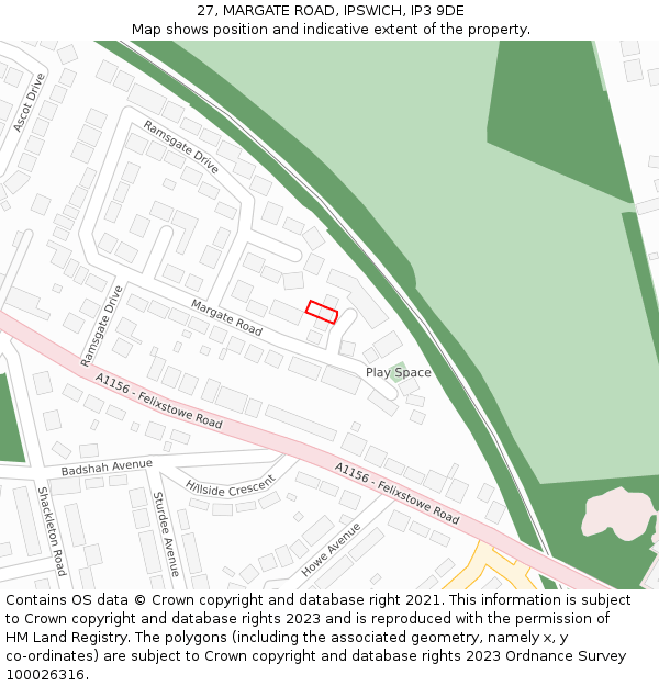 27, MARGATE ROAD, IPSWICH, IP3 9DE: Location map and indicative extent of plot