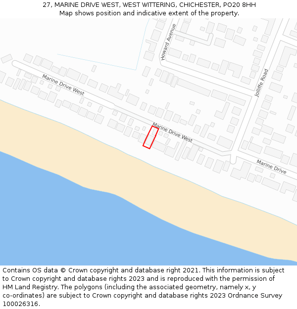 27, MARINE DRIVE WEST, WEST WITTERING, CHICHESTER, PO20 8HH: Location map and indicative extent of plot