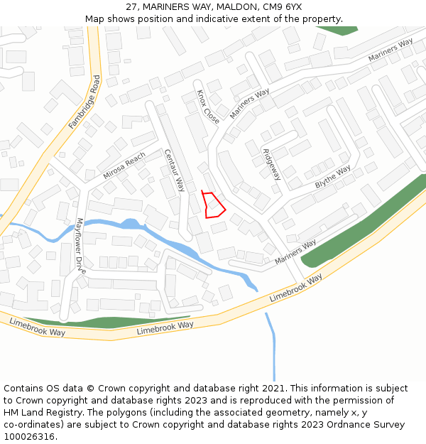 27, MARINERS WAY, MALDON, CM9 6YX: Location map and indicative extent of plot