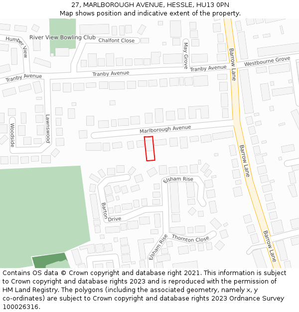 27, MARLBOROUGH AVENUE, HESSLE, HU13 0PN: Location map and indicative extent of plot