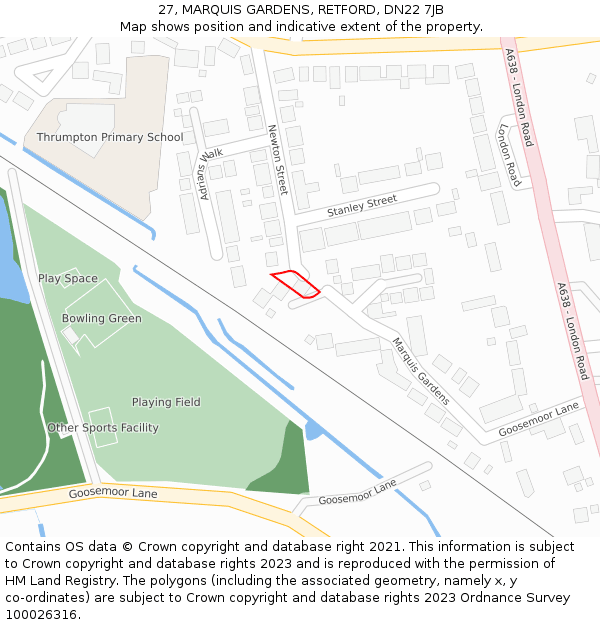 27, MARQUIS GARDENS, RETFORD, DN22 7JB: Location map and indicative extent of plot