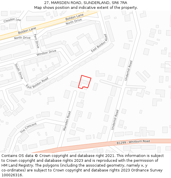27, MARSDEN ROAD, SUNDERLAND, SR6 7RA: Location map and indicative extent of plot