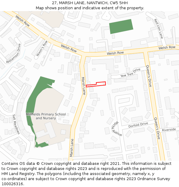 27, MARSH LANE, NANTWICH, CW5 5HH: Location map and indicative extent of plot