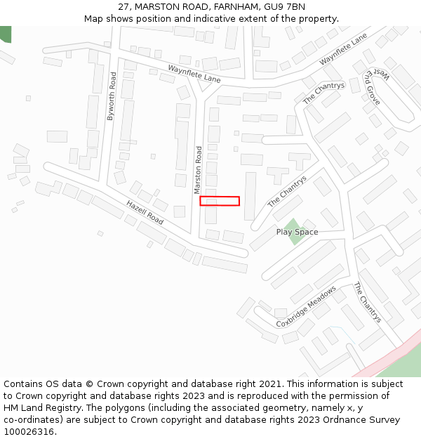 27, MARSTON ROAD, FARNHAM, GU9 7BN: Location map and indicative extent of plot