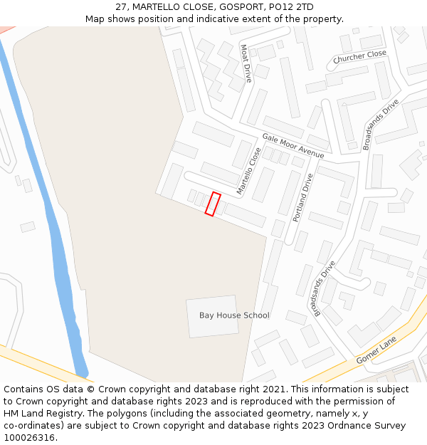 27, MARTELLO CLOSE, GOSPORT, PO12 2TD: Location map and indicative extent of plot