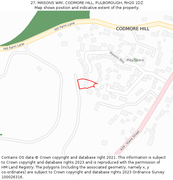 27, MASONS WAY, CODMORE HILL, PULBOROUGH, RH20 1DZ: Location map and indicative extent of plot