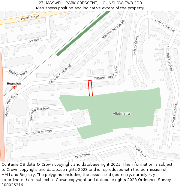 27, MASWELL PARK CRESCENT, HOUNSLOW, TW3 2DR: Location map and indicative extent of plot