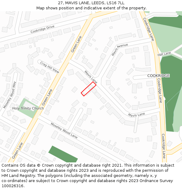 27, MAVIS LANE, LEEDS, LS16 7LL: Location map and indicative extent of plot