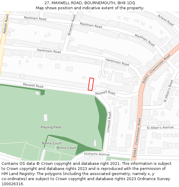 27, MAXWELL ROAD, BOURNEMOUTH, BH9 1DQ: Location map and indicative extent of plot