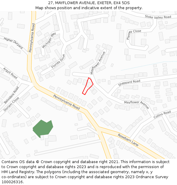 27, MAYFLOWER AVENUE, EXETER, EX4 5DS: Location map and indicative extent of plot