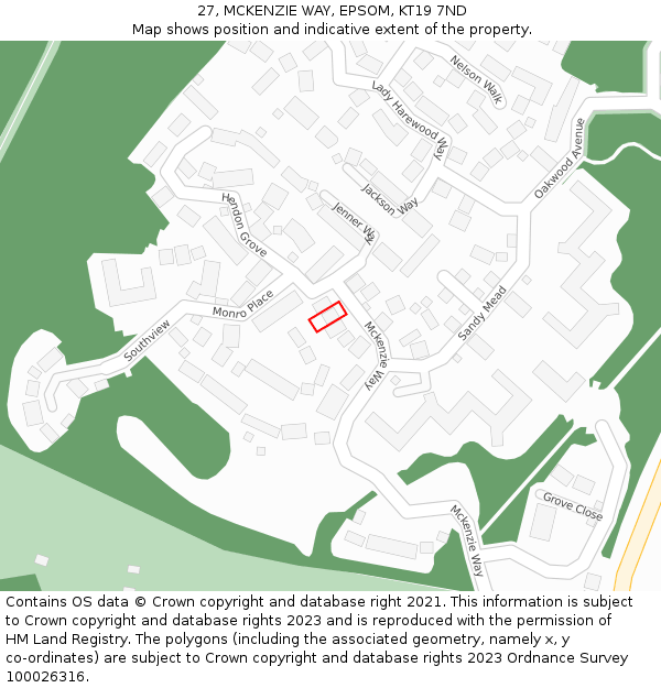 27, MCKENZIE WAY, EPSOM, KT19 7ND: Location map and indicative extent of plot