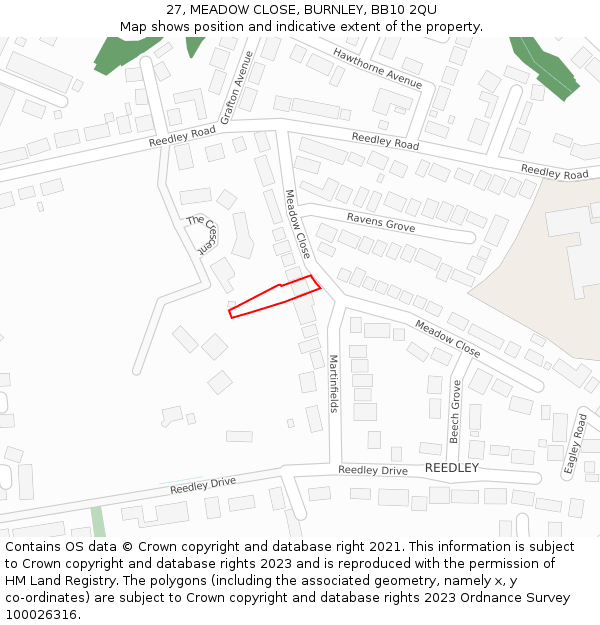 27, MEADOW CLOSE, BURNLEY, BB10 2QU: Location map and indicative extent of plot