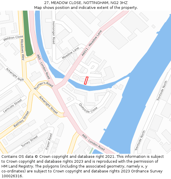 27, MEADOW CLOSE, NOTTINGHAM, NG2 3HZ: Location map and indicative extent of plot