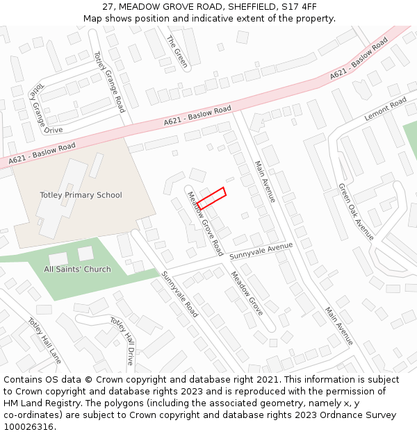 27, MEADOW GROVE ROAD, SHEFFIELD, S17 4FF: Location map and indicative extent of plot