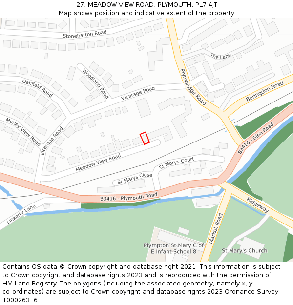 27, MEADOW VIEW ROAD, PLYMOUTH, PL7 4JT: Location map and indicative extent of plot