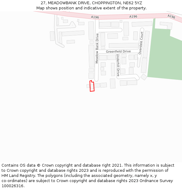 27, MEADOWBANK DRIVE, CHOPPINGTON, NE62 5YZ: Location map and indicative extent of plot