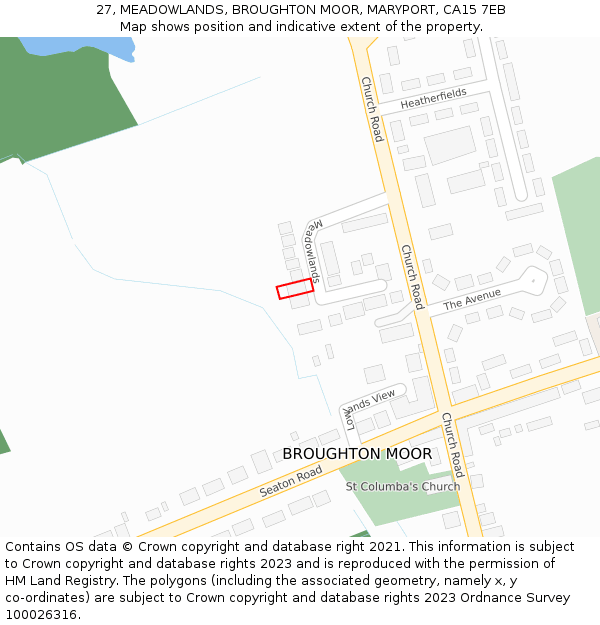 27, MEADOWLANDS, BROUGHTON MOOR, MARYPORT, CA15 7EB: Location map and indicative extent of plot