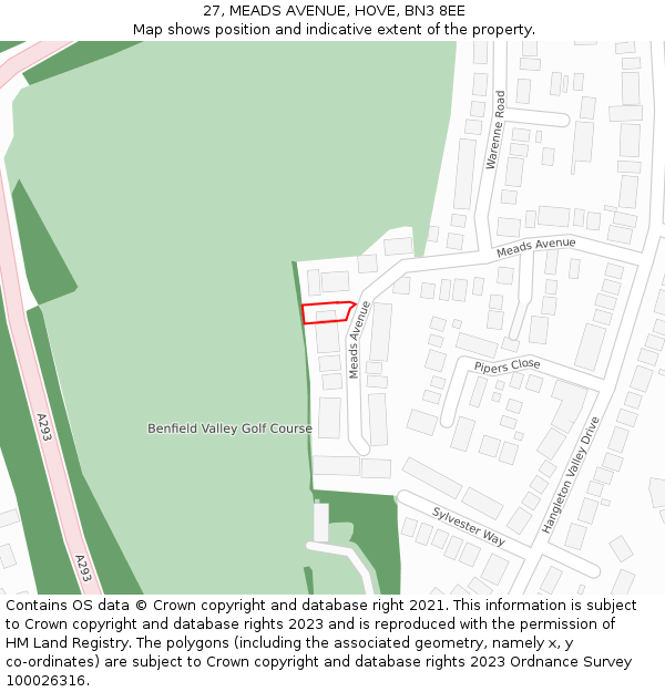 27, MEADS AVENUE, HOVE, BN3 8EE: Location map and indicative extent of plot