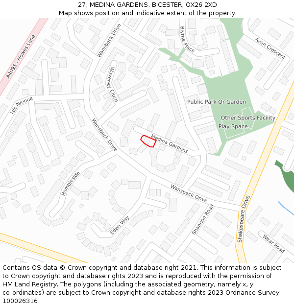 27, MEDINA GARDENS, BICESTER, OX26 2XD: Location map and indicative extent of plot